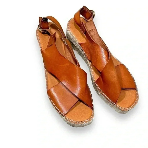 Shoe The Bear Orchid Tan Leather Wedge Espadrille Heeled Sandals Size 8.5 - Picture 6 of 14